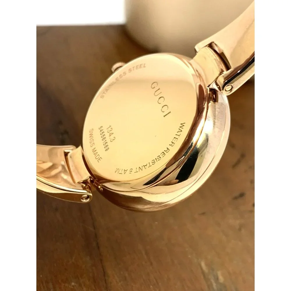 Gucci Women's Watch YA134509 Guccissima Swiss Quartz Rose Gold Black Dial 36mm